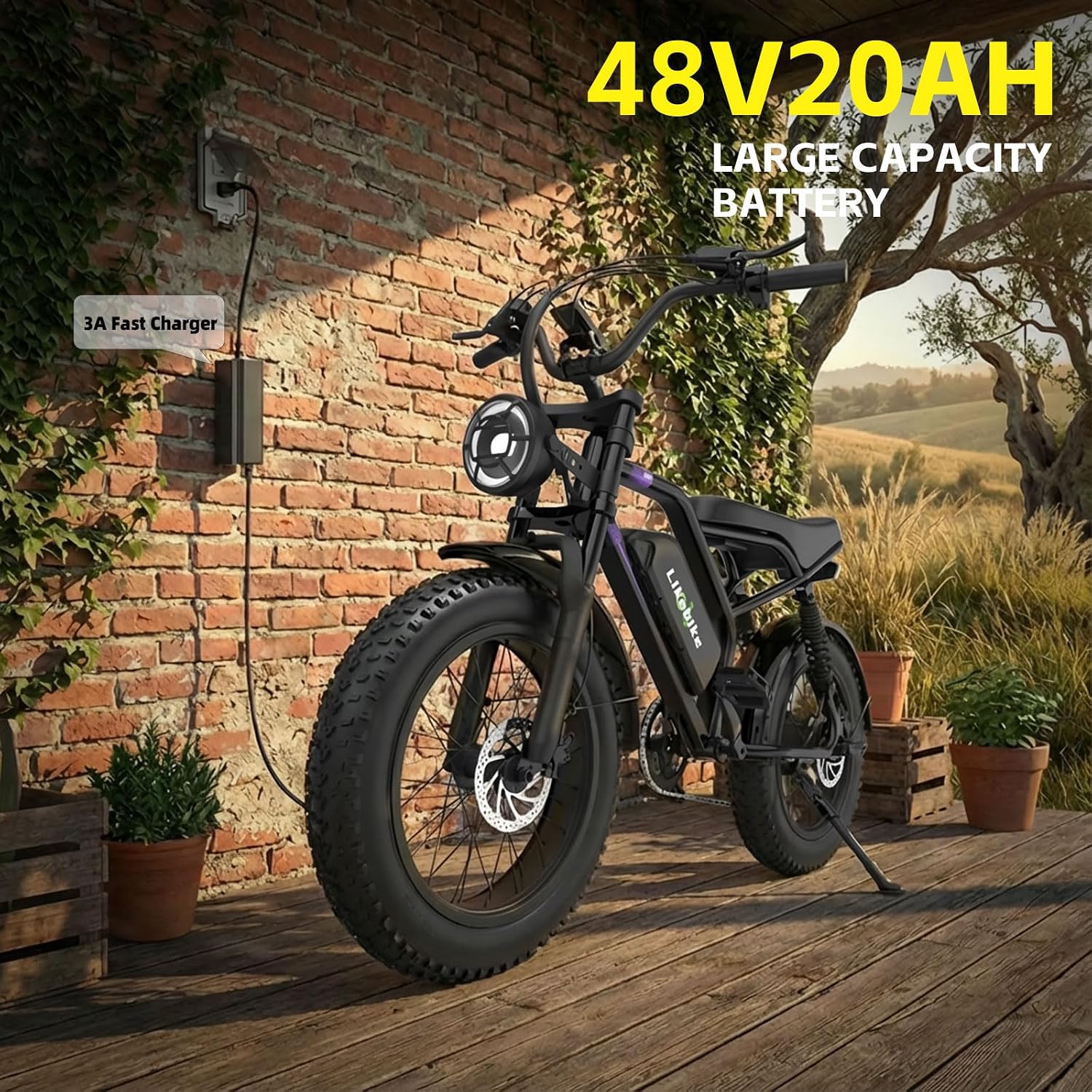 20" Fat Tire Electric Bike for Adults, 1500W–3000W Peak Motor, Up to 28–40 MPH, Up to 100 Mile Range, 7-Speed Full Suspension All-Terrain E-Bike