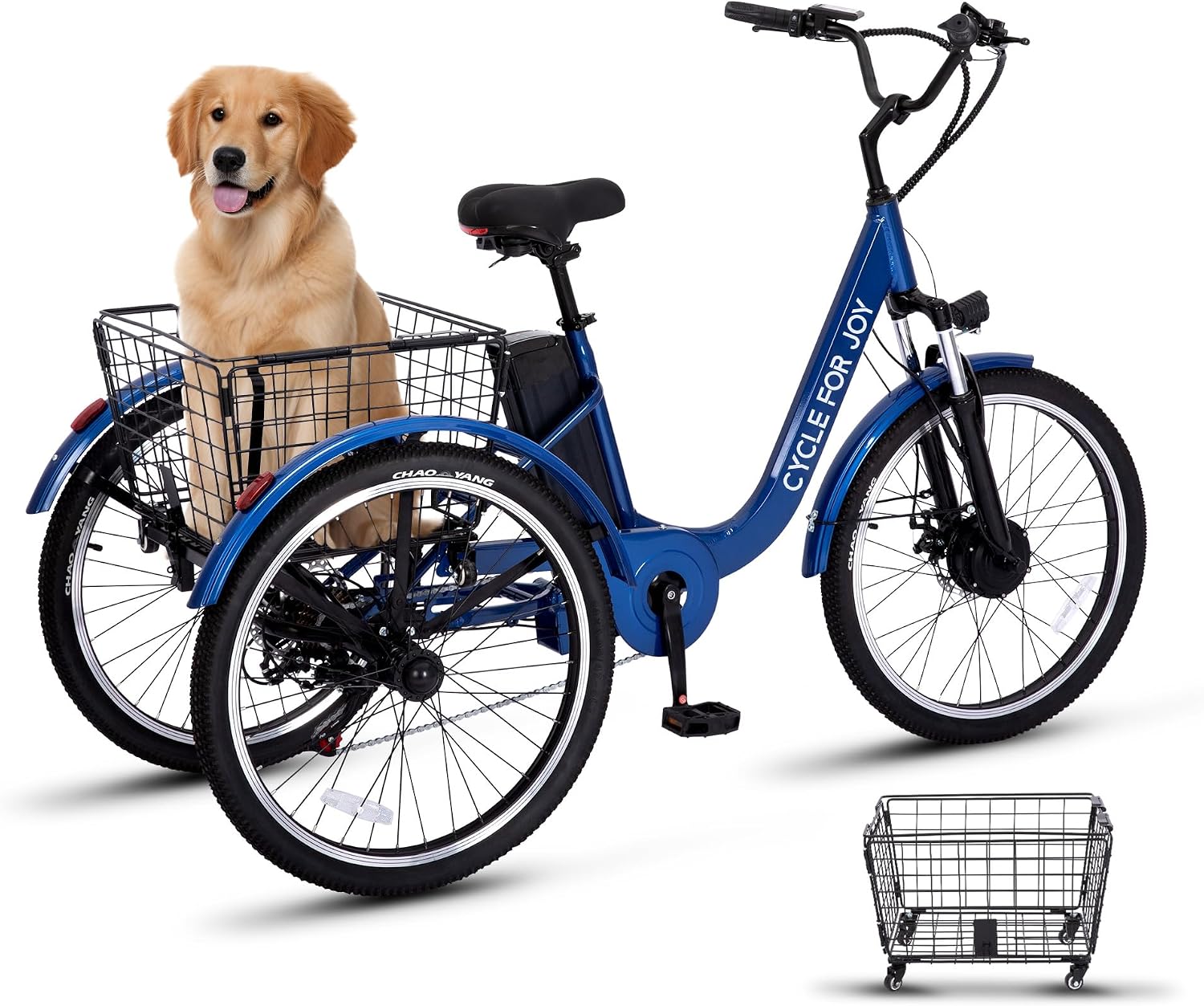 24" Electric Tricycle for Adults, 7-Speed Commuter Trike, Hydraulic Disc Brakes, Multi-Suspension, Removable Rechargeable Power Pack
