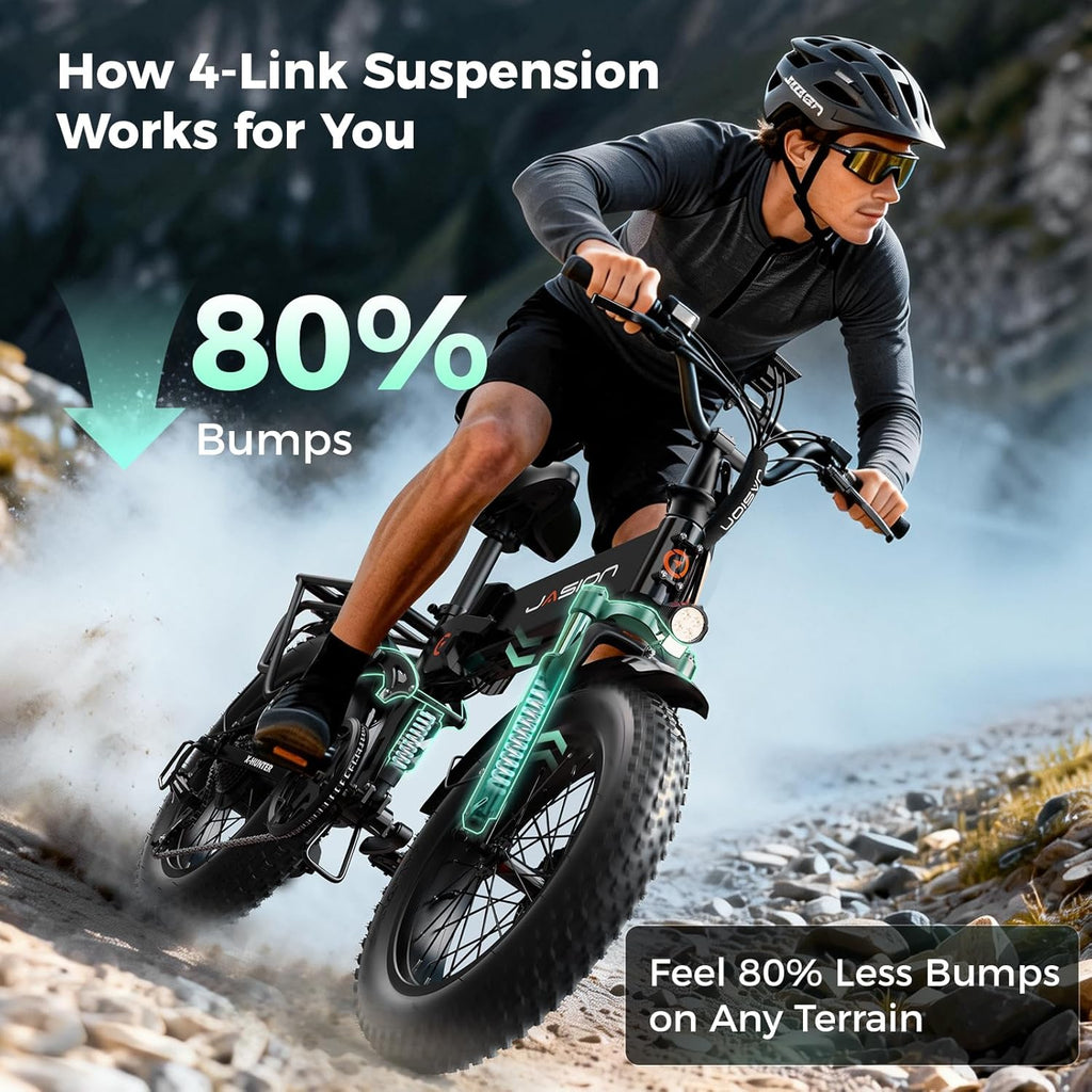 20" Foldable Electric Bike for Adults with Fat Tires, Peak Motor, Up to 30 MPH, Long-Range E-Bike for Commuting & Off-Road Riding