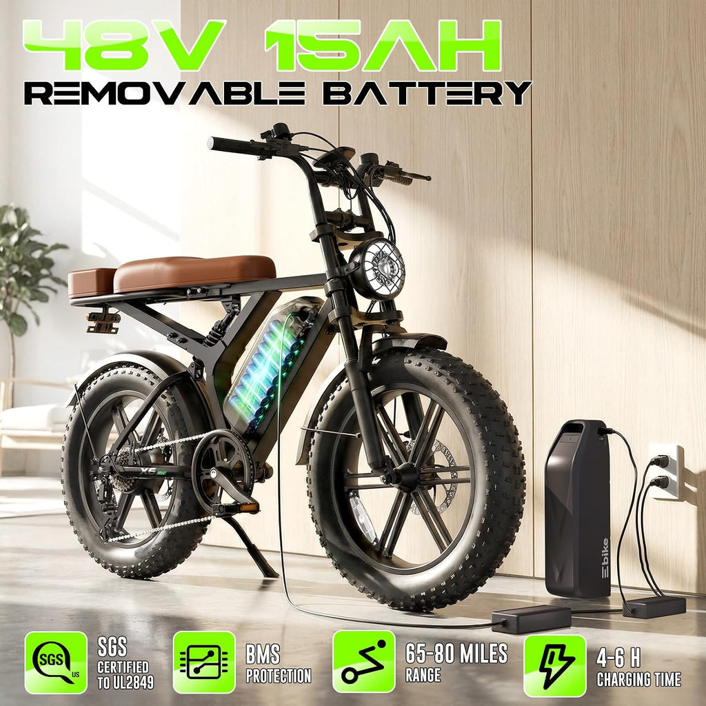Retro Fat Tire Electric Bike for Adults – Full Suspension E-Bike with App Control, Long Range & All-Terrain Performance