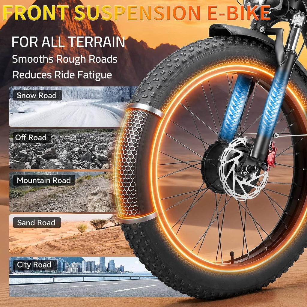 26" Dual Motor Electric Bike for Adults, 8000W Peak Motor, Up to 50 MPH, Up to 100 Mile Range, Full Suspension All-Terrain E-Bike