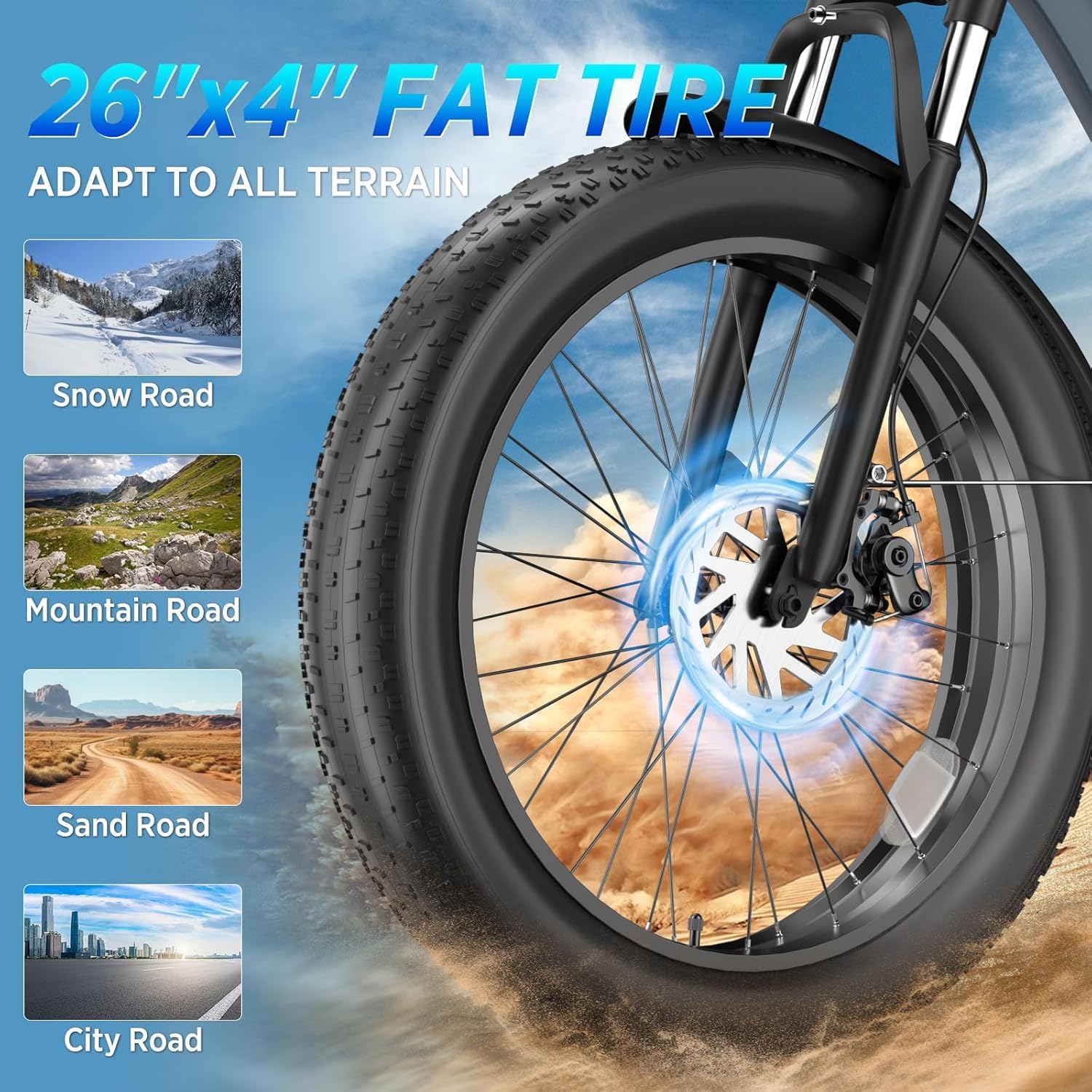 26" × 4" Fat Tire Electric Mountain Bike for Adults, 1500W Peak Motor, Up to 32 MPH, Up to 90 Mile Range, 7-Speed Full Suspension E-Bike