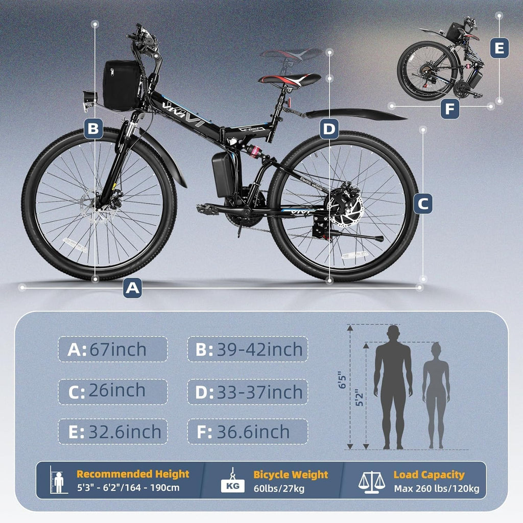 26" Folding Electric Mountain Bike for Adults, 500W Motor, Up to 50 Mile Range, 21-Speed Commuter E-Bike