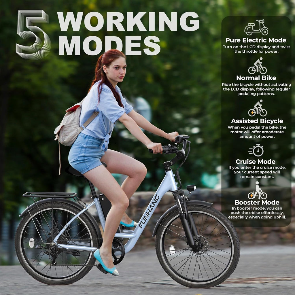 1000W Peak Electric City Cruiser Bike for Adults, 26" Commuter E-Bike, Up to 20 MPH Speed, 50 Miles Range, 7-Speed Gear System, Adjustable Stem & UL 2849 Certified