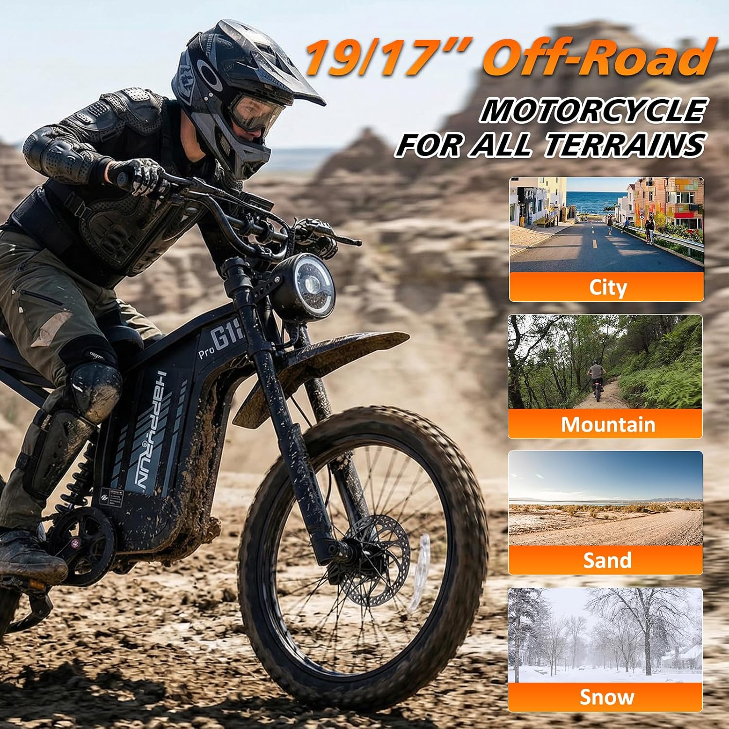 Electric Dirt Bike for Adults, 4500W Peak Motor, Up to 75 Mile Range, Full Suspension, Hydraulic Brakes, 19"/17" Off-Road Tires