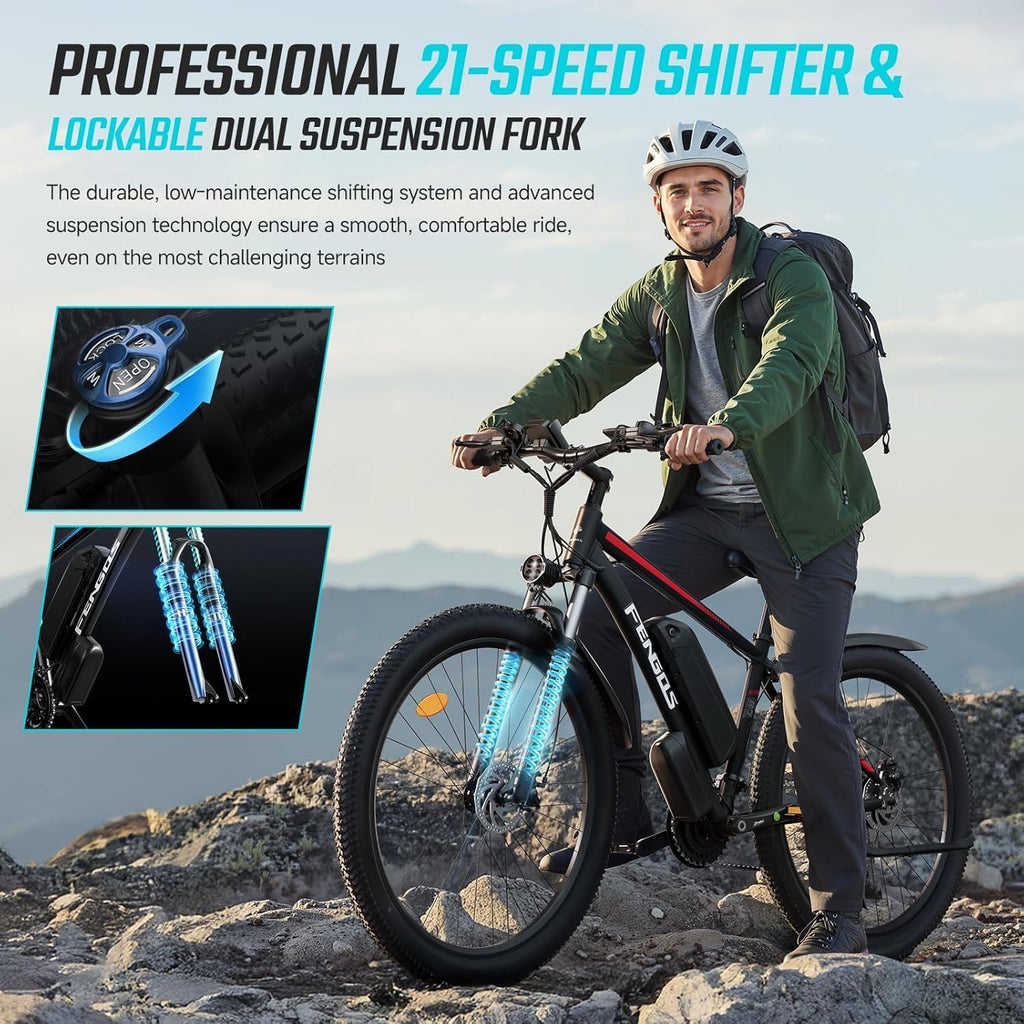 26"/27.5" Electric Mountain Bike for Adults, 2000W/5000W Peak Motor, Up to 35–45 MPH, 80–100 Mile Range, Full Suspension All-Terrain E-Bike
