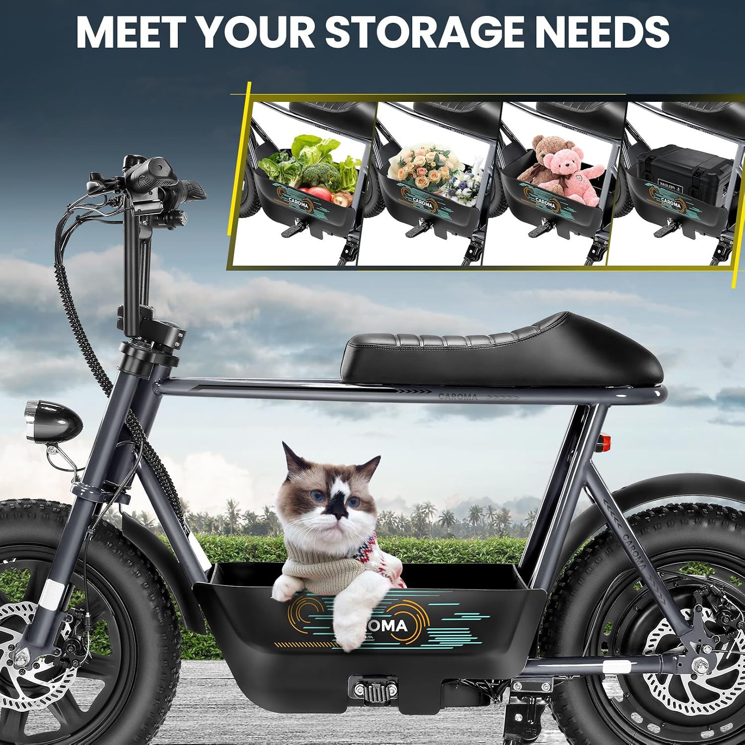 Electric Scooter with Seat for Adults, 1200W Peak Motor, 16" × 3" Fat Tires, Up to 20 MPH & 30 Miles Range with Storage Basket