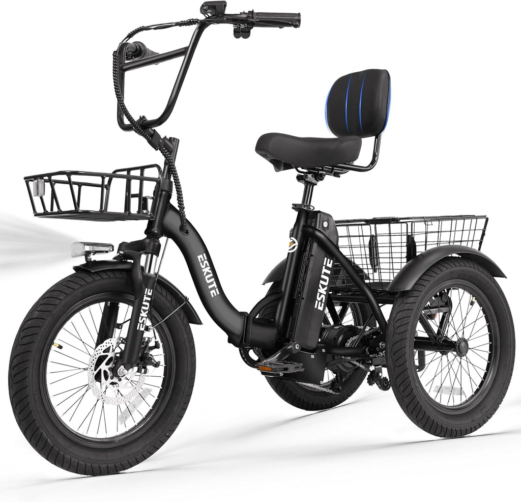 Adult Folding Electric Trike with Peak Motor, 18" Fat Tires, Step-Through 3-Wheel Electric Bicycle, Up to 18 MPH, Long-Range Electric Tricycle