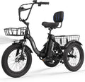 Adult Folding Electric Trike with Peak Motor, 18" Fat Tires, Step-Through 3-Wheel Electric Bicycle, Up to 18 MPH, Long-Range Electric Tricycle