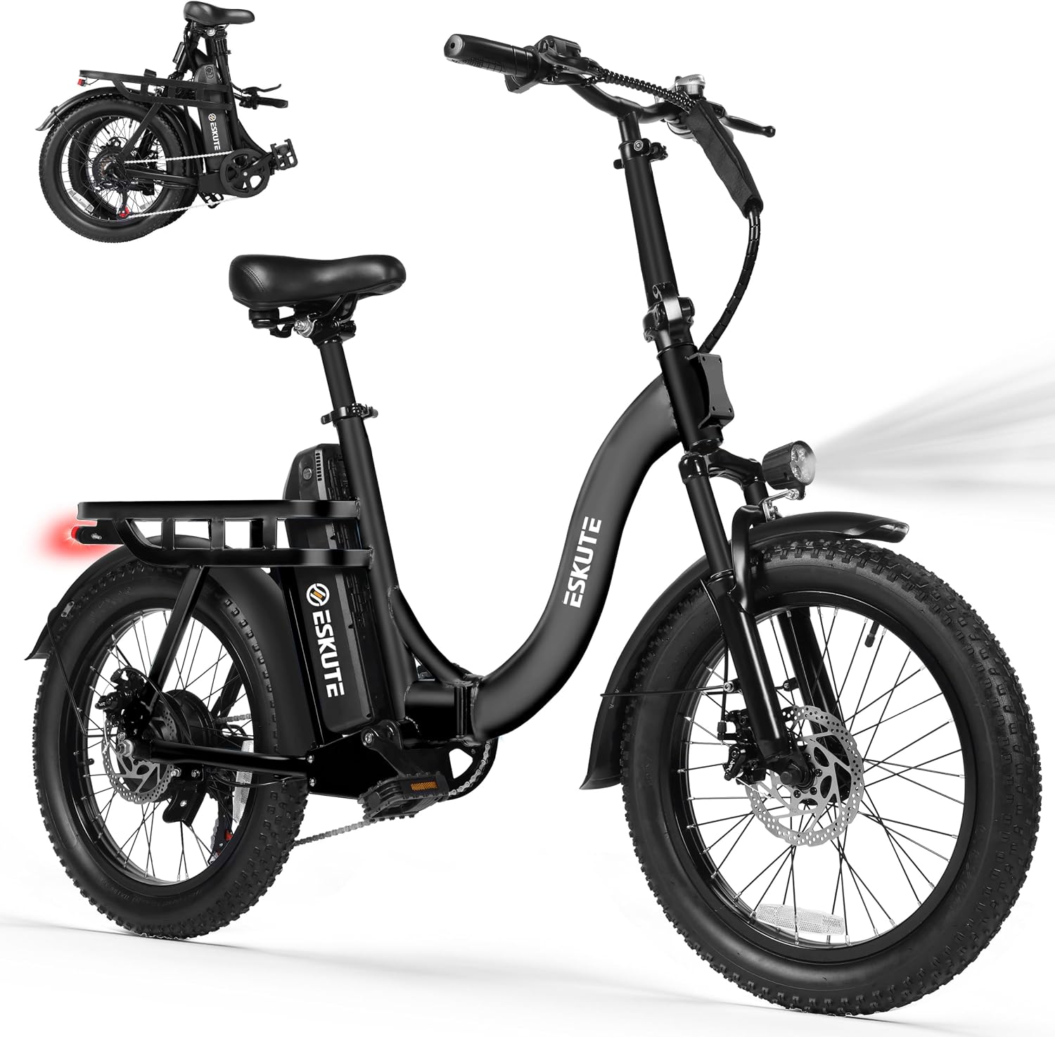 20" × 3" Foldable Step-Through Electric Bike for Adults, 1200W Peak Motor, Up to 20+ MPH, Up to 55 Mile Range, 7-Speed Cargo E-Bike
