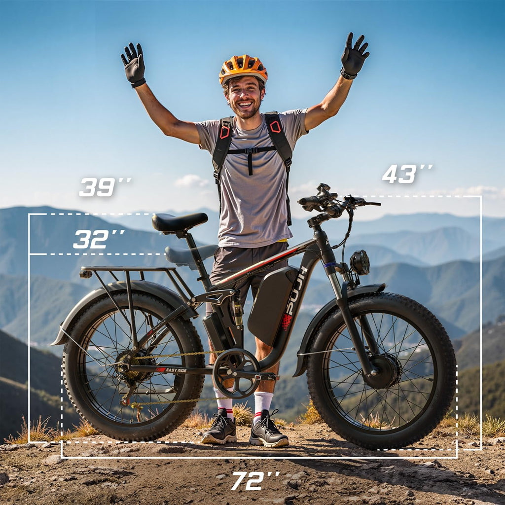 6000W Dual Motor Electric Bike for Adults, 24" Fat Tire E-Bike with Up to 110 Miles Range, Full Suspension All-Terrain Commuter & Mountain Bicycle, Up to 45 MPH
