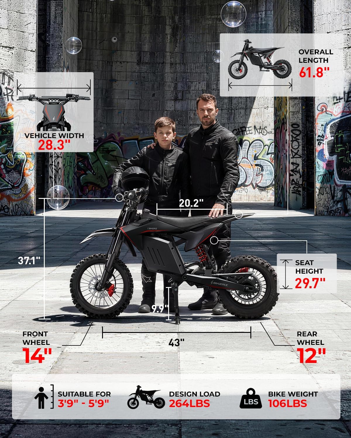 Electric Dirt Bike for Adults & Teens, 3200W Motor, Up to 37 MPH, 14"/12" Fat Tire Off-Road E-Bike, Dual Suspension, Hydraulic Disc Brakes