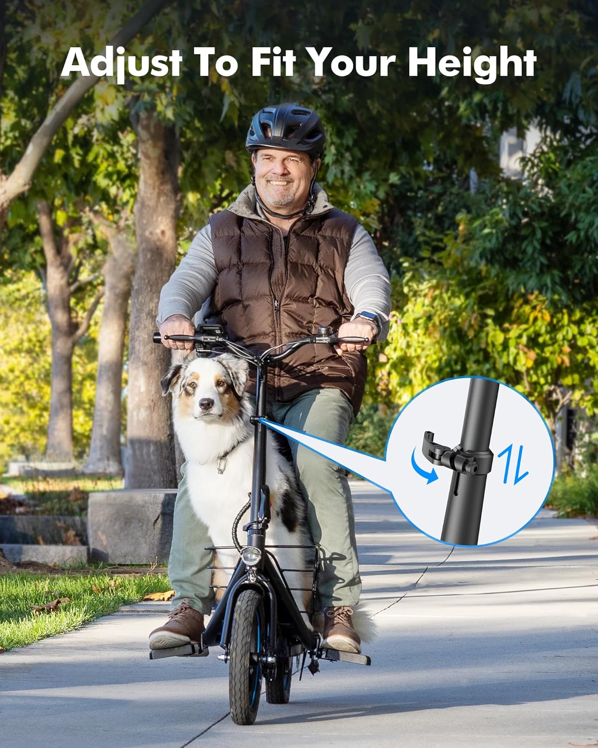 Electric Scooter with Seat for Adults, 650W Motor, Up to 18.6 MPH, 30 Mile Range, Foldable Scooter with Pet Basket & 14" Pneumatic Tires