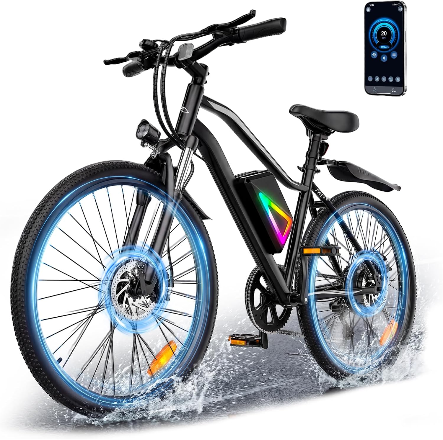 26" Electric Bike for Adults, 750W Motor, 7-Speed Commuter E-Bike, Up to 20 MPH, 50–60+ Mile Range, Adjustable Seat