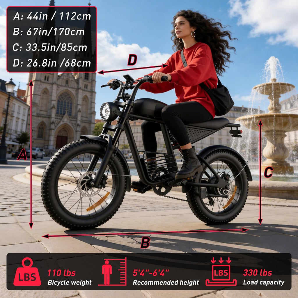 20" Fat Tire Electric Bike for Adults, Peak 3000W Motor, Up to 37 MPH, All-Terrain Mountain E-Bike with Up to 80 Miles Range