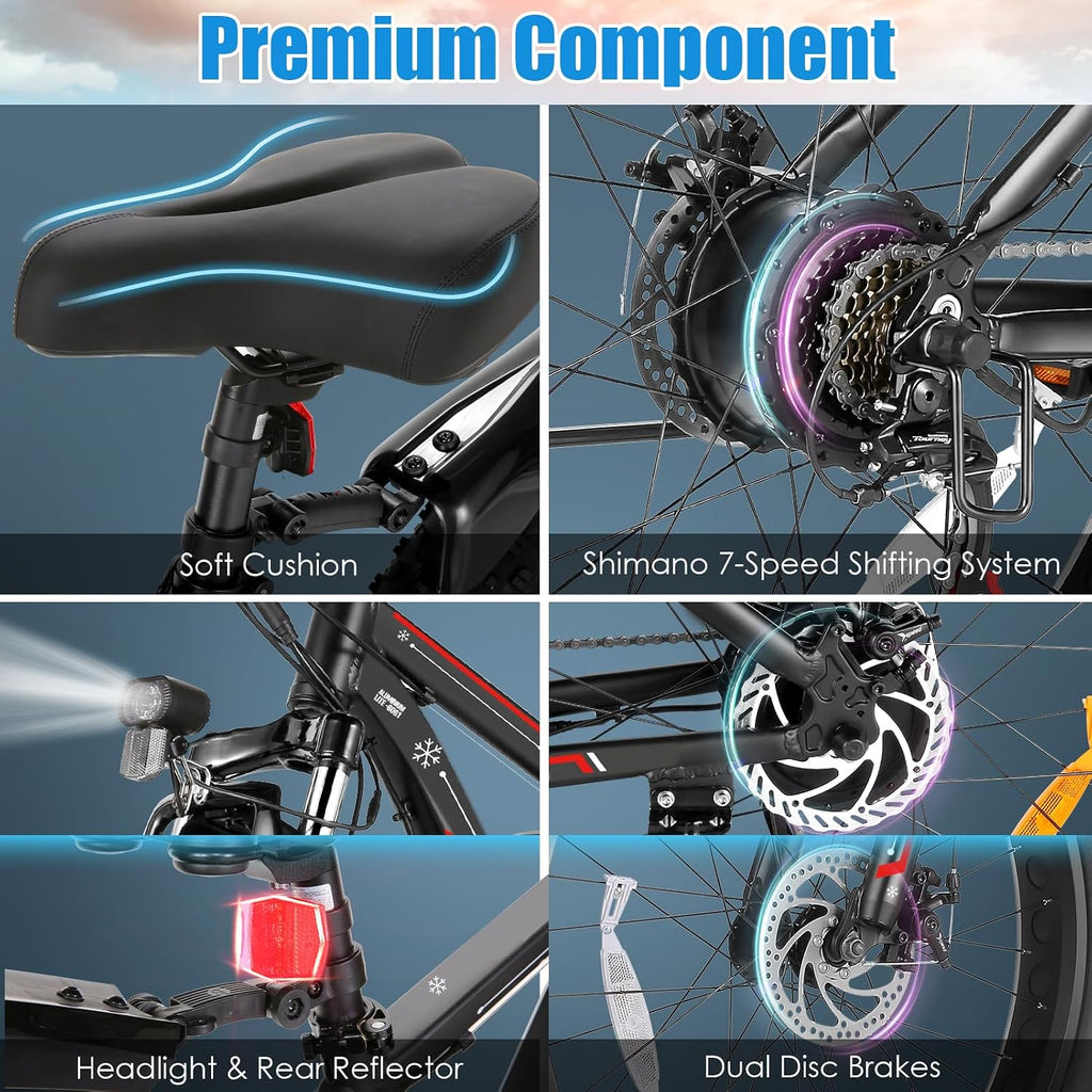 26" Fat Tire Electric Bike for Adults with 750W Motor, Dual Suspension, All-Terrain Design & Up to 40 Miles Range