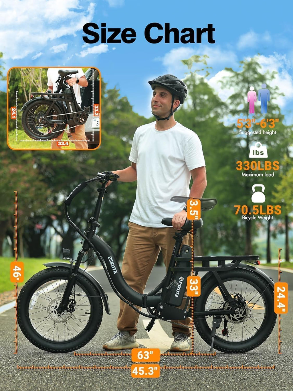20" Foldable Fat Tire Electric Bike for Adults, 1200W Peak Motor, Step-Through Cargo E-Bike, 7-Speed, Up to 55 Mile Range, NFC Unlock