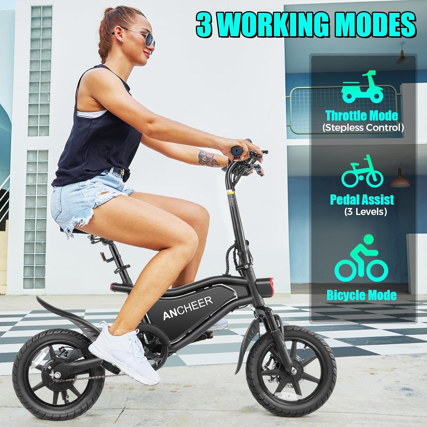 14" Foldable Electric Bike for Adults, Up to 20 MPH, 20–50 Mile Range, Dual Suspension, LCD Display, Compact Commuter E-Bike