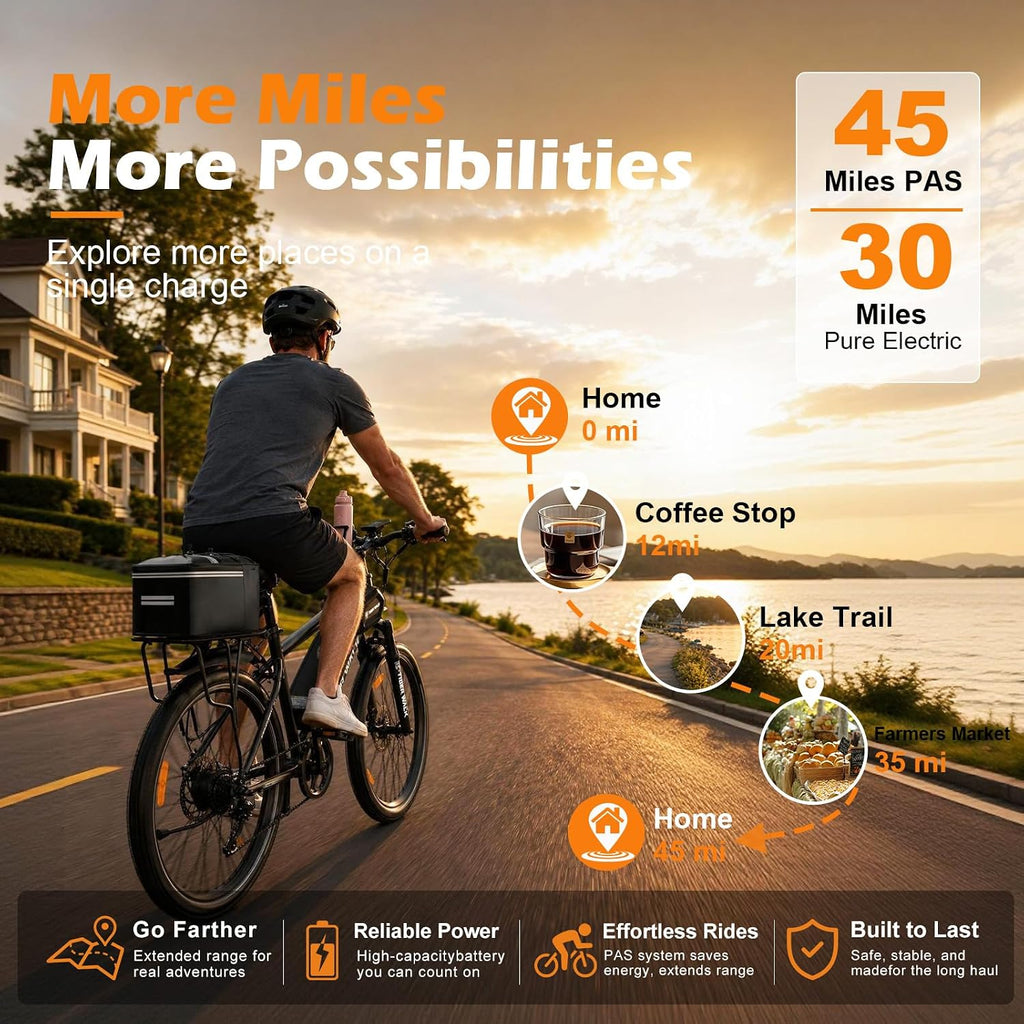 26" Electric Mountain Bike for Adults with 1000W Peak Motor, Lockable Suspension Fork, 7-Speed Gear System, Up to 24.7 MPH & 45 Miles Range