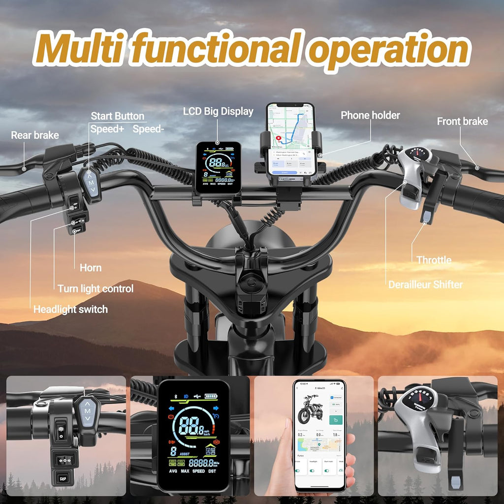 1500W Peak Electric Bike for Adults, Full Suspension Fat Tire E-Bike, Up to 31 MPH Speed, 25–70 Miles Range, Removable Power Pack, LED Headlight & All-Terrain Tires