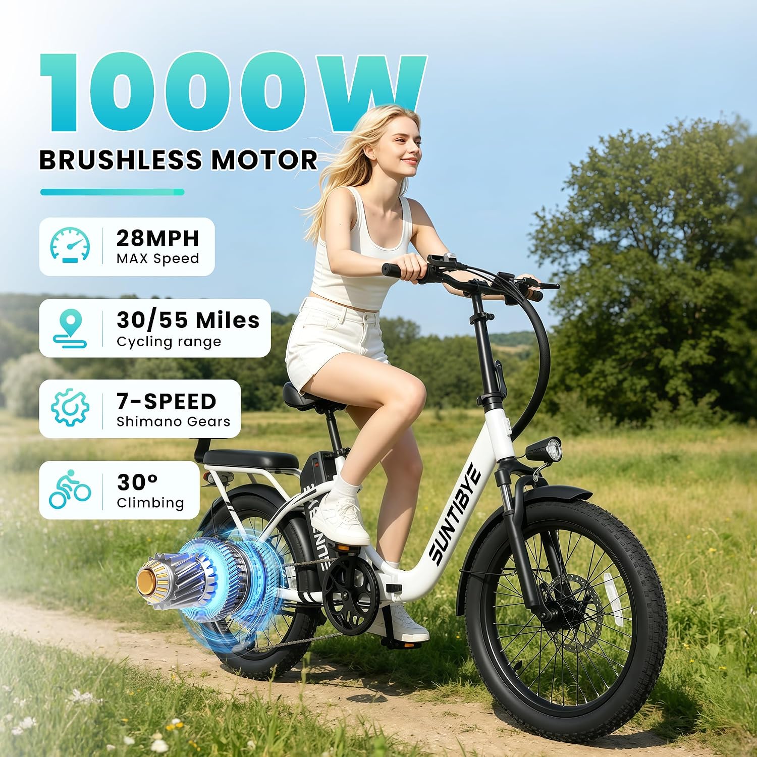 20" Foldable Fat Tire Electric Bike for Adults, Peak 1500W Motor, Up to 28 MPH, 7-Speed Commuter E-Bike with Long-Range Performance