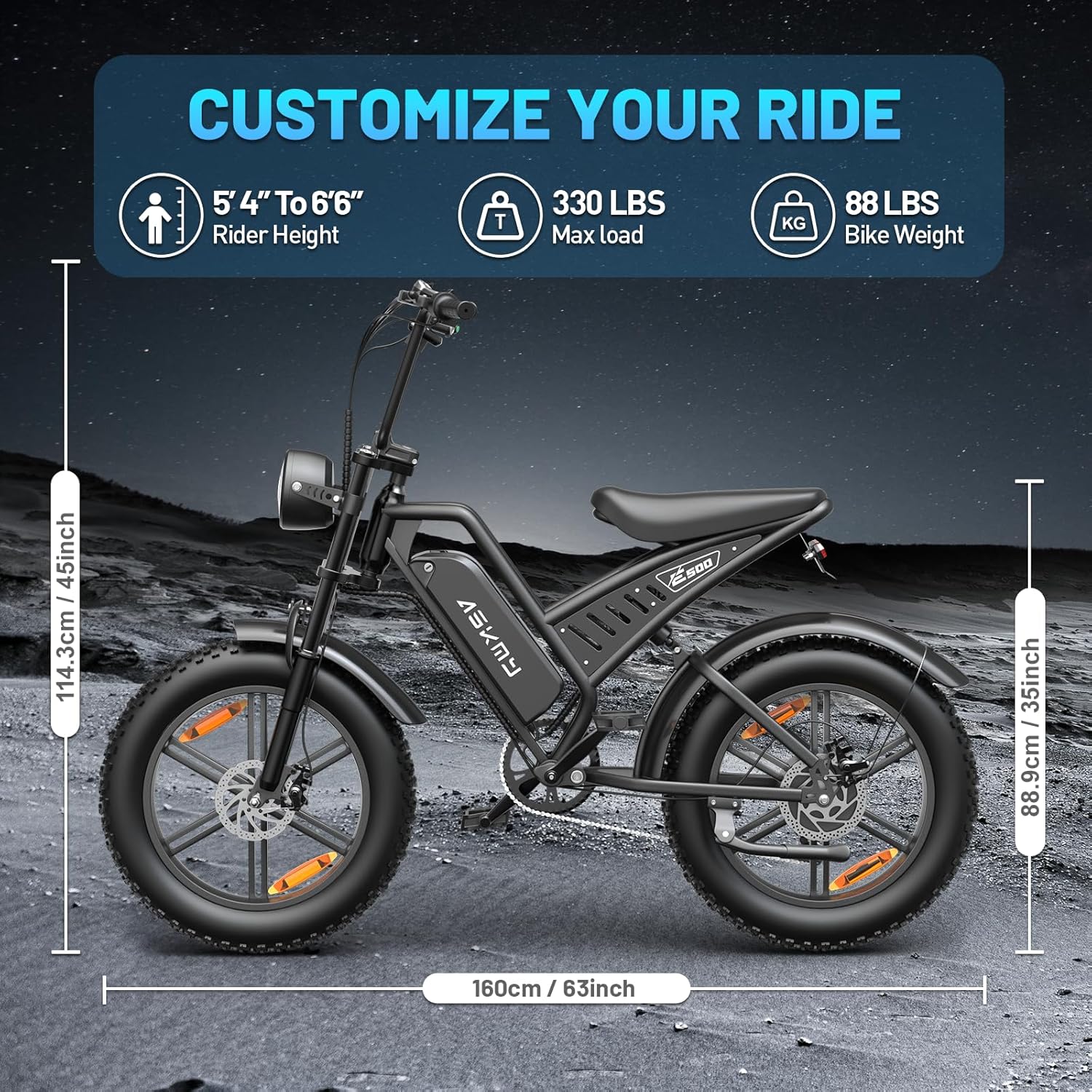20" Fat Tire Electric Mountain Bike for Adults, Peak 1500W Motor, All-Terrain E-Bike with Up to 60 Miles Pedal-Assist Range