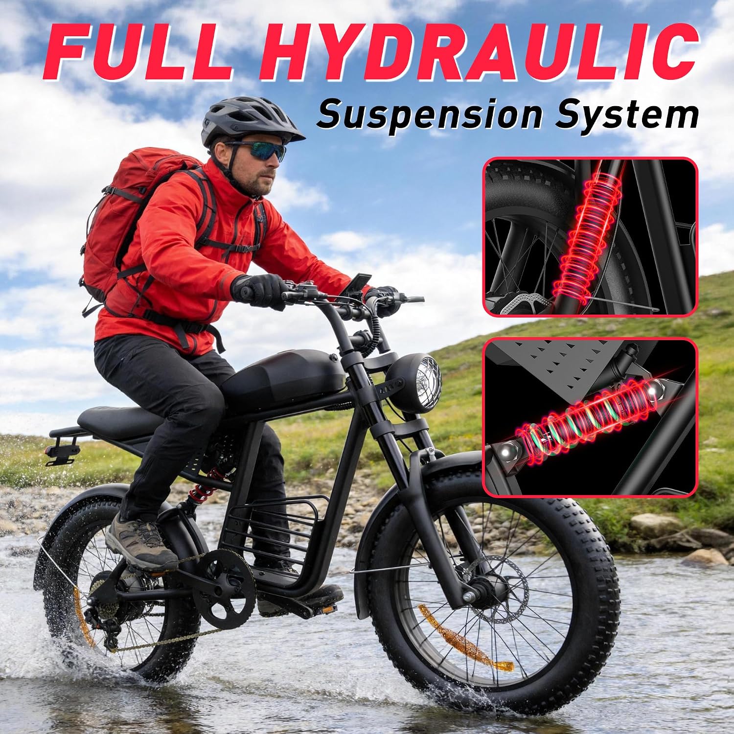 20" Fat Tire Electric Bike for Adults, Peak 3000W Motor, Up to 37 MPH, All-Terrain Mountain E-Bike with Up to 80 Miles Range