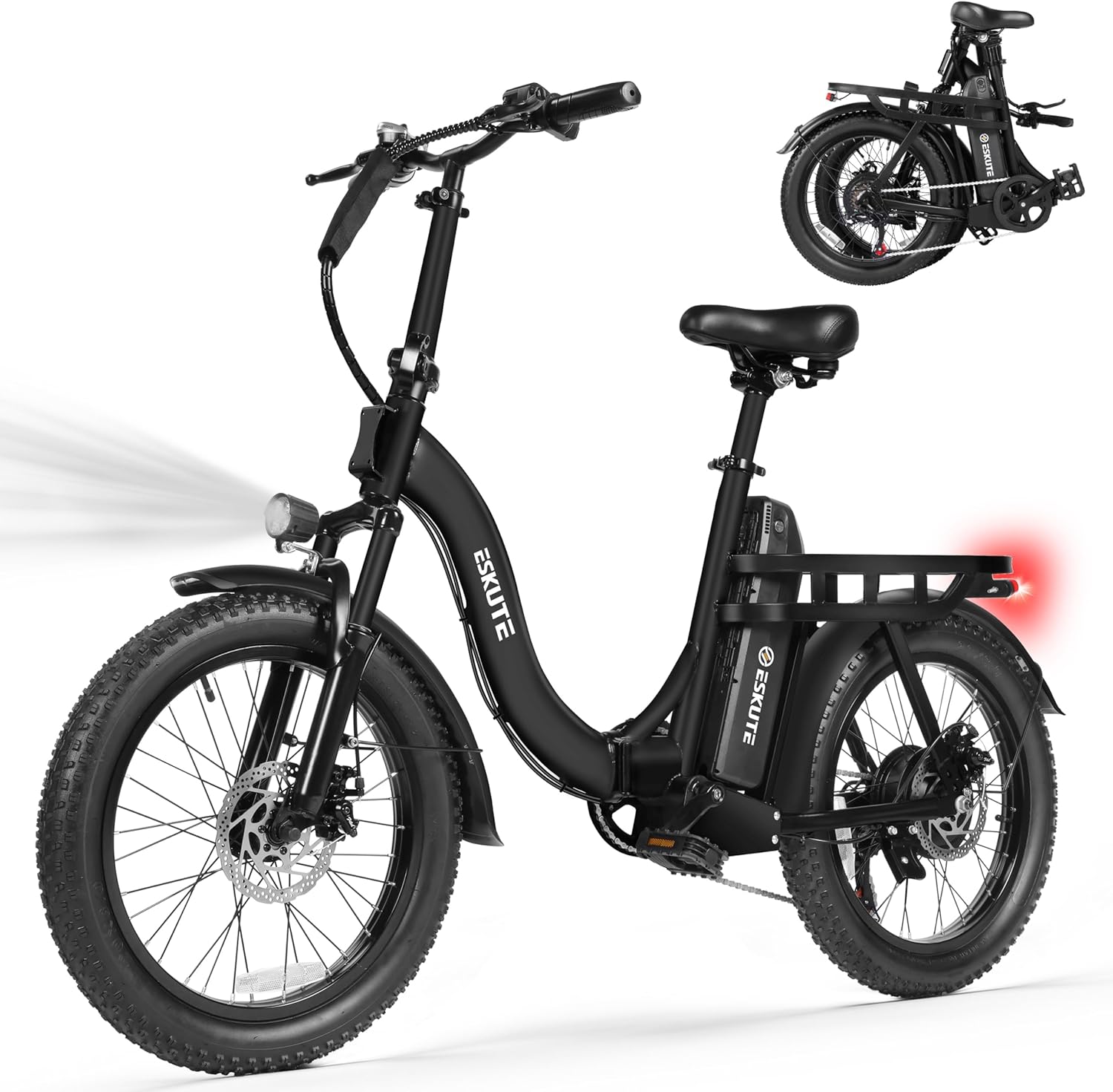 20" Foldable Fat Tire Electric Bike for Adults, 1200W Peak Motor, Step-Through Cargo E-Bike, 7-Speed, Up to 55 Mile Range, NFC Unlock