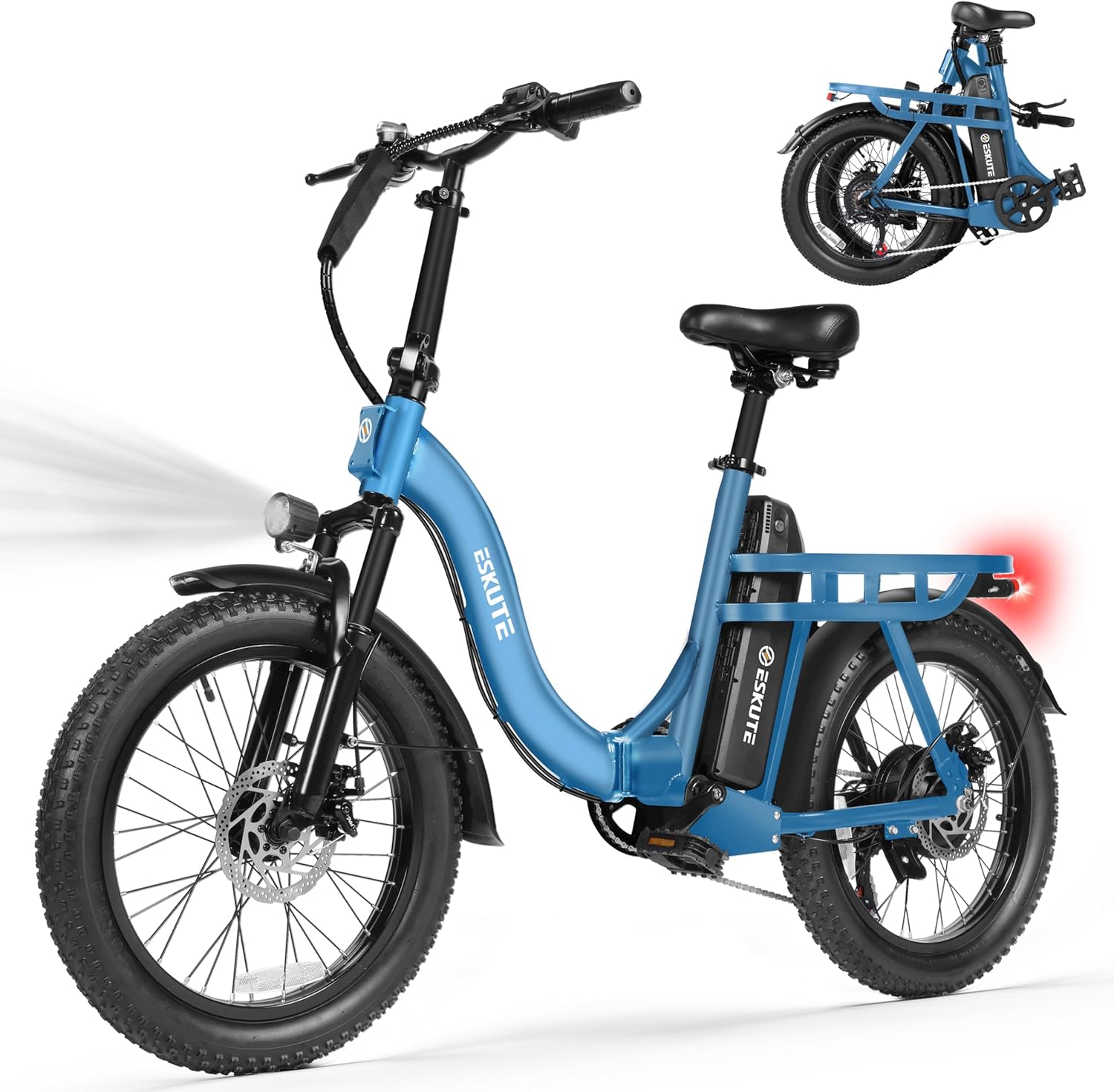 20" × 3" Foldable Step-Through Electric Bike for Adults, 1200W Peak Motor, Up to 20+ MPH, Up to 55 Mile Range, 7-Speed Cargo E-Bike