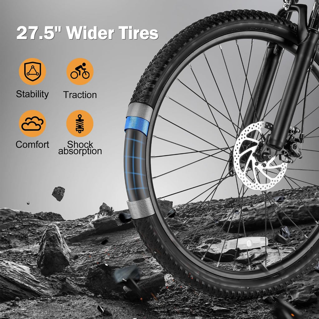 27.5" Electric Mountain Bike for Adults with 1200W Peak Motor, 21-Speed Gear System, Front Suspension, Up to 20+ MPH & 55 Miles Range