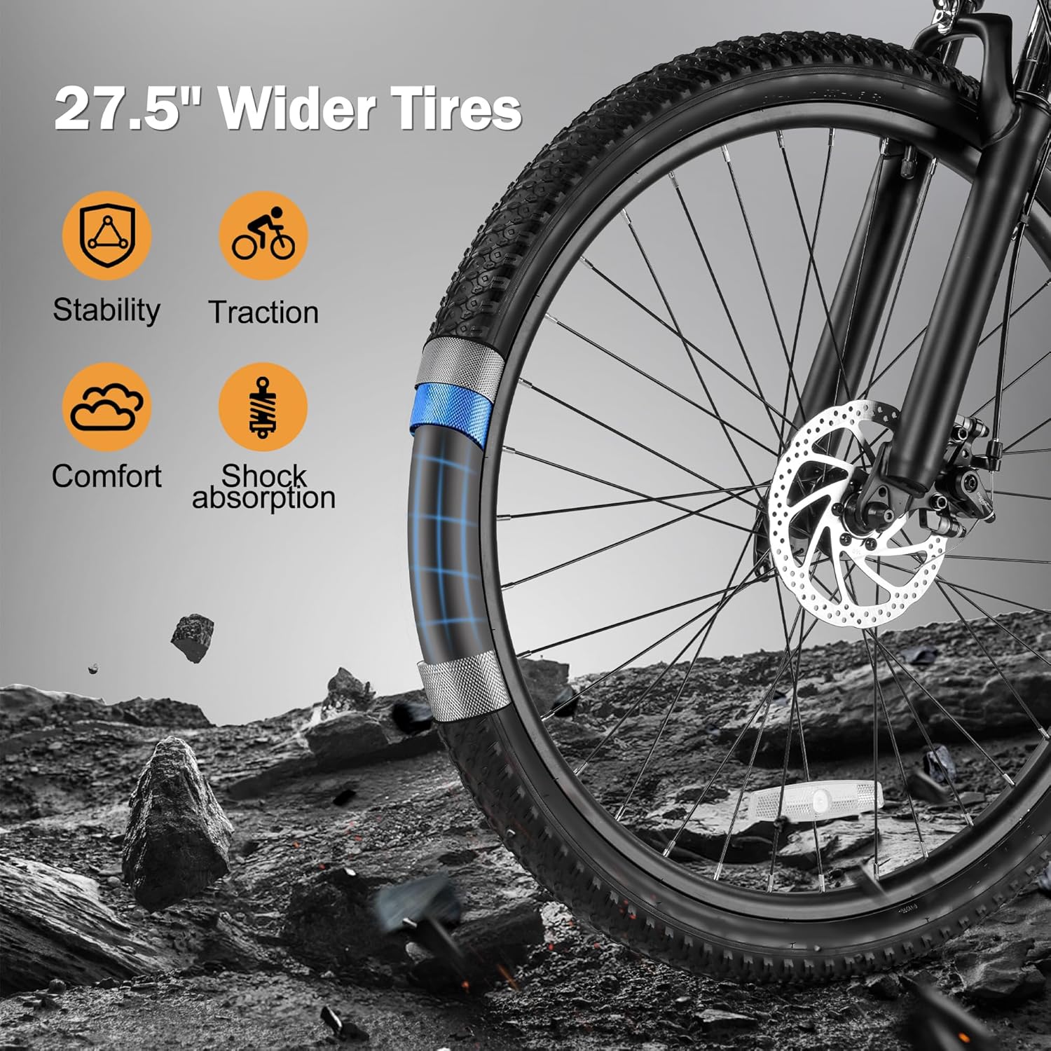 27.5" Electric Mountain Bike for Adults with 1200W Peak Motor, 21-Speed Gear System, Front Suspension, Up to 20+ MPH & 55 Miles Range