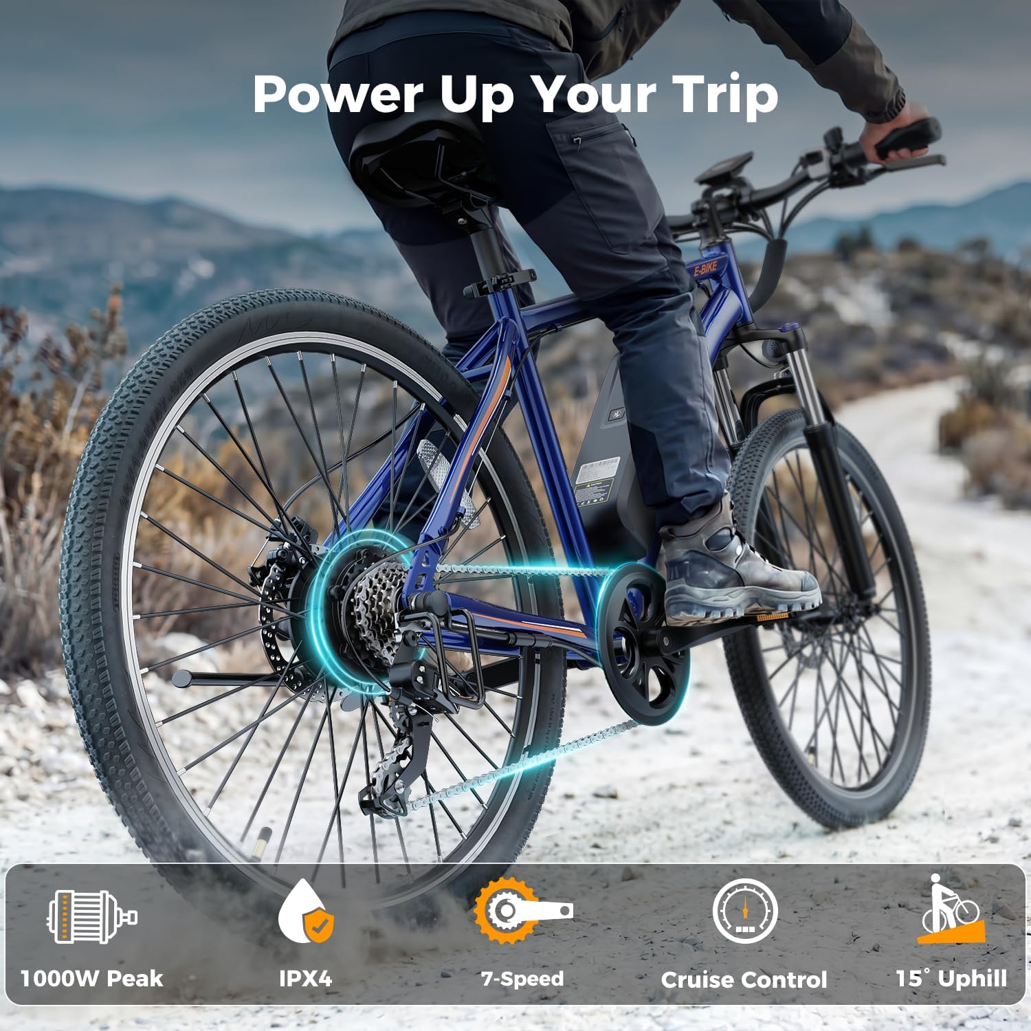 Electric Mountain Bike for Adults, 1000W Peak Motor, Up to 40 Mile Range, 7-Speed Commuter E-Bike with Front Suspension