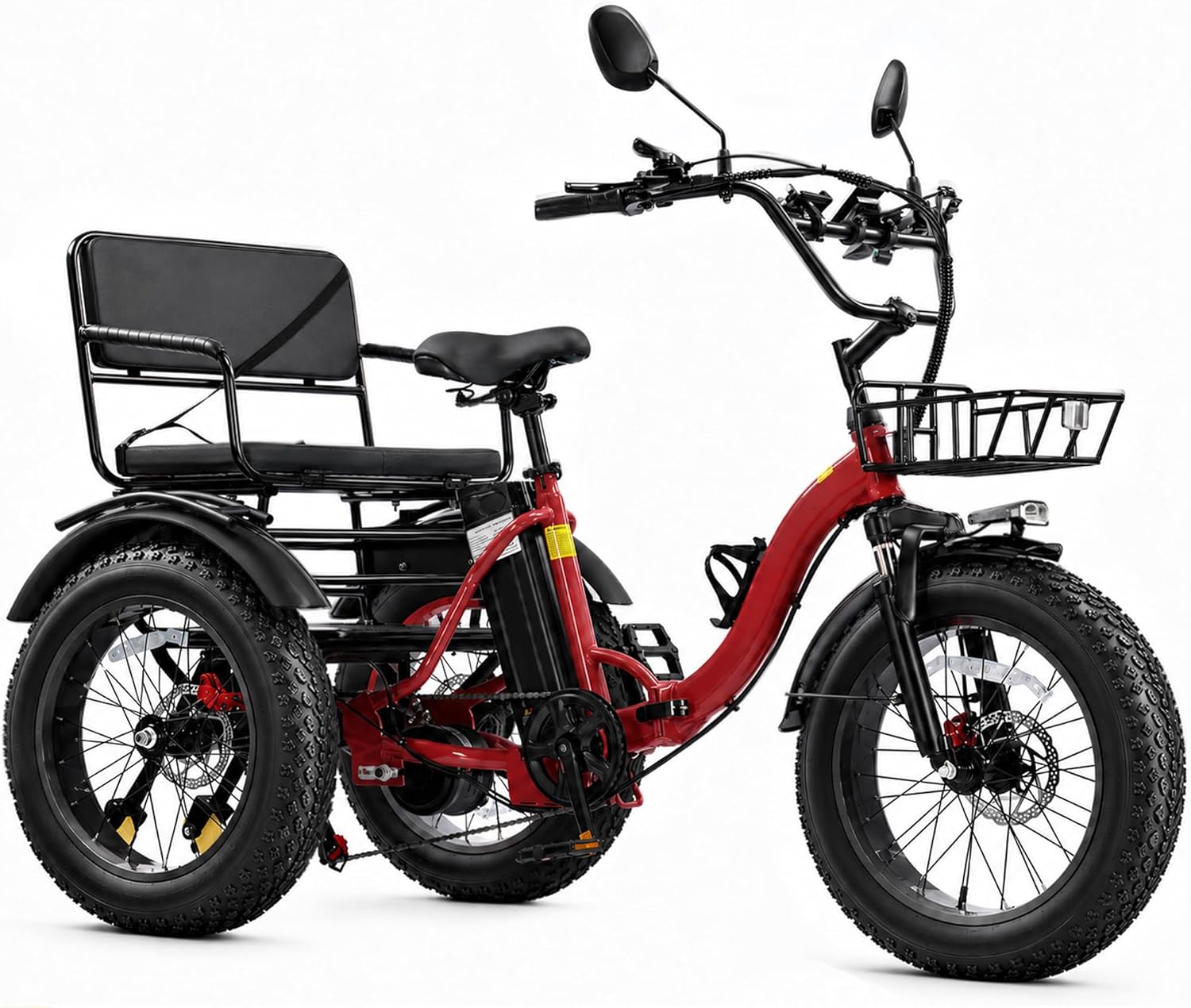 Two-Seater Folding Electric Tricycle for Adults with 1350W Peak Motor, Passenger Seat, 20" x 4.0" Fat Tires & Rear Differential