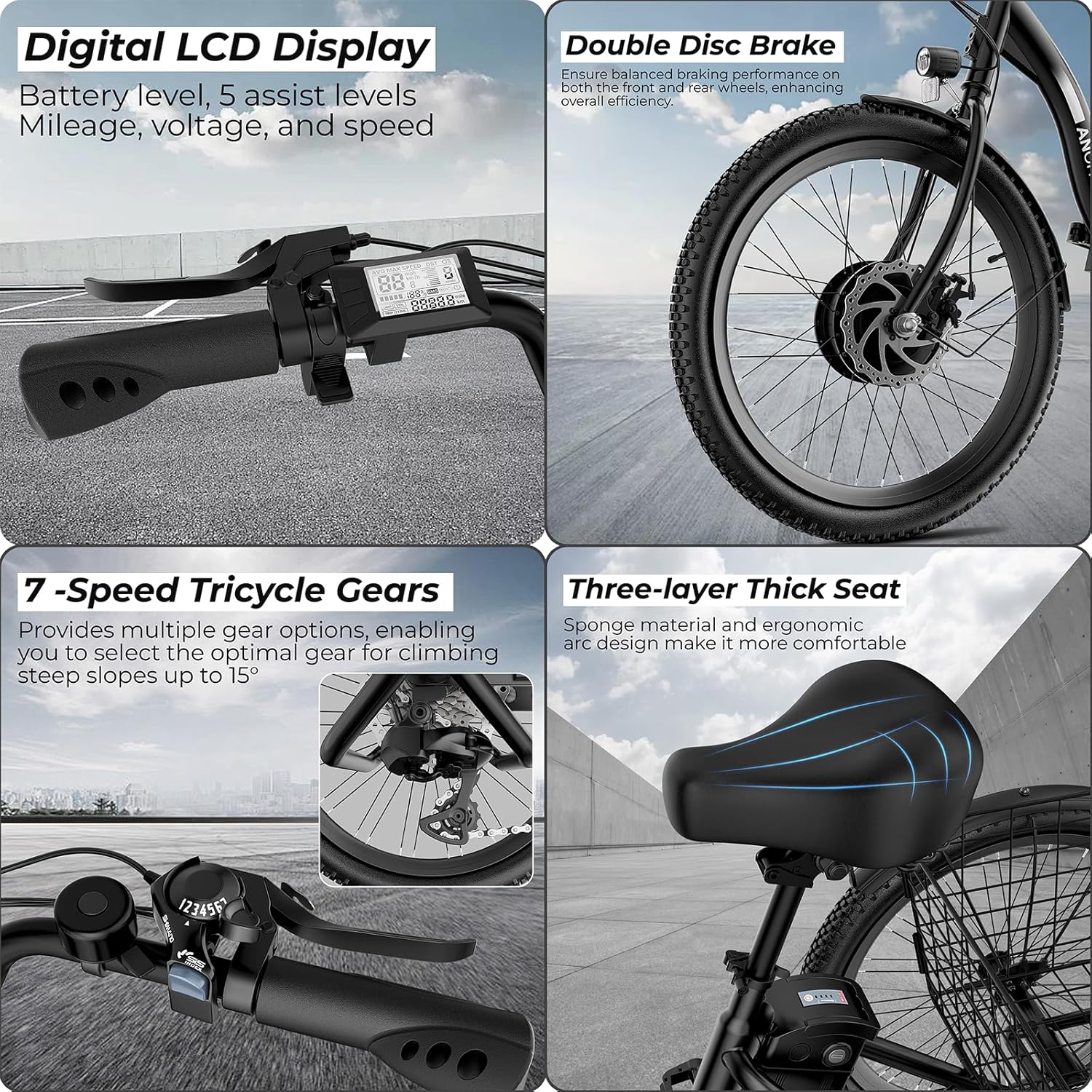 24" Folding Electric Tricycle for Adults with 600W Peak Motor, 3-Wheel Design, Rear Differential, Storage Basket & Up to 15.5 MPH