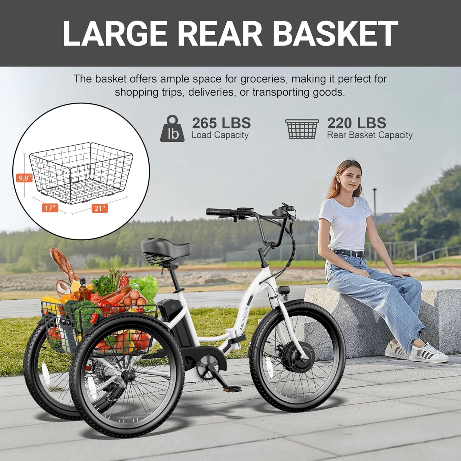24" Folding Electric Tricycle for Adults with 600W Peak Motor, 3-Wheel Design, Rear Differential, Storage Basket & Up to 15.5 MPH