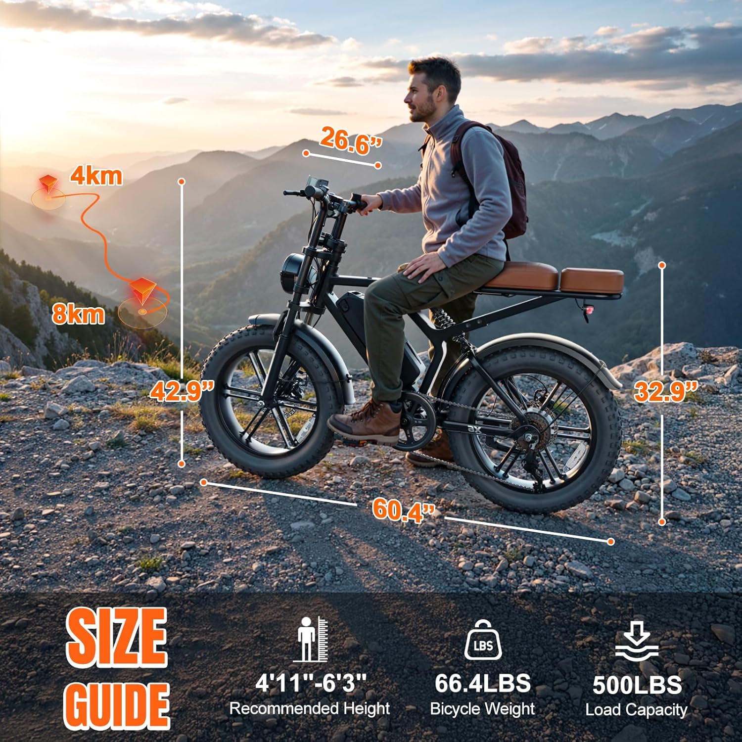 1500W Peak Electric Bike for Adults, 20" Fat Tire E-Bike with 60–100 Miles Range, Full Suspension, 7-Speed Gear System & Removable Power Pack, UL 2849 Certified