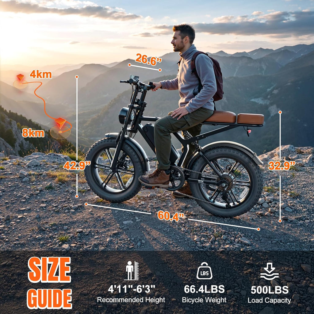 High-Power 1500W Peak Electric Bike for Adults – 20" Fat Tire, Full Suspension, 7-Speed E-Bike (UL 2849 Certified)