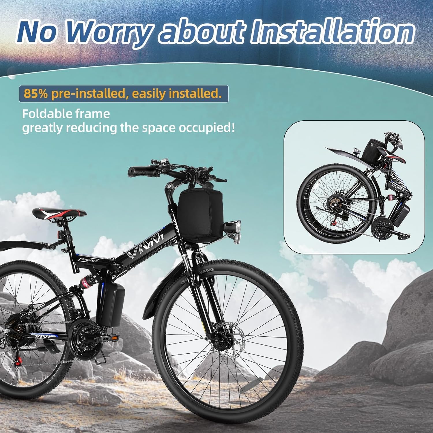 26" Folding Electric Mountain Bike for Adults, 500W Motor, Up to 50 Mile Range, 21-Speed Commuter E-Bike
