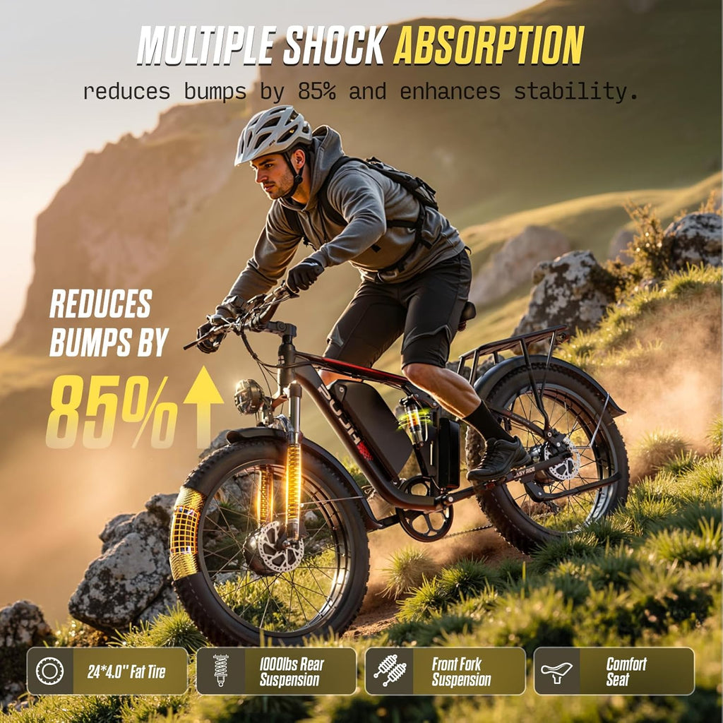 6000W Dual Motor Electric Bike for Adults, 45MPH All-Terrain Fat Tire E-Bike, Up to 110 Miles Range, Full Suspension Off-Road & Commuter Bicycle with 24" Tires