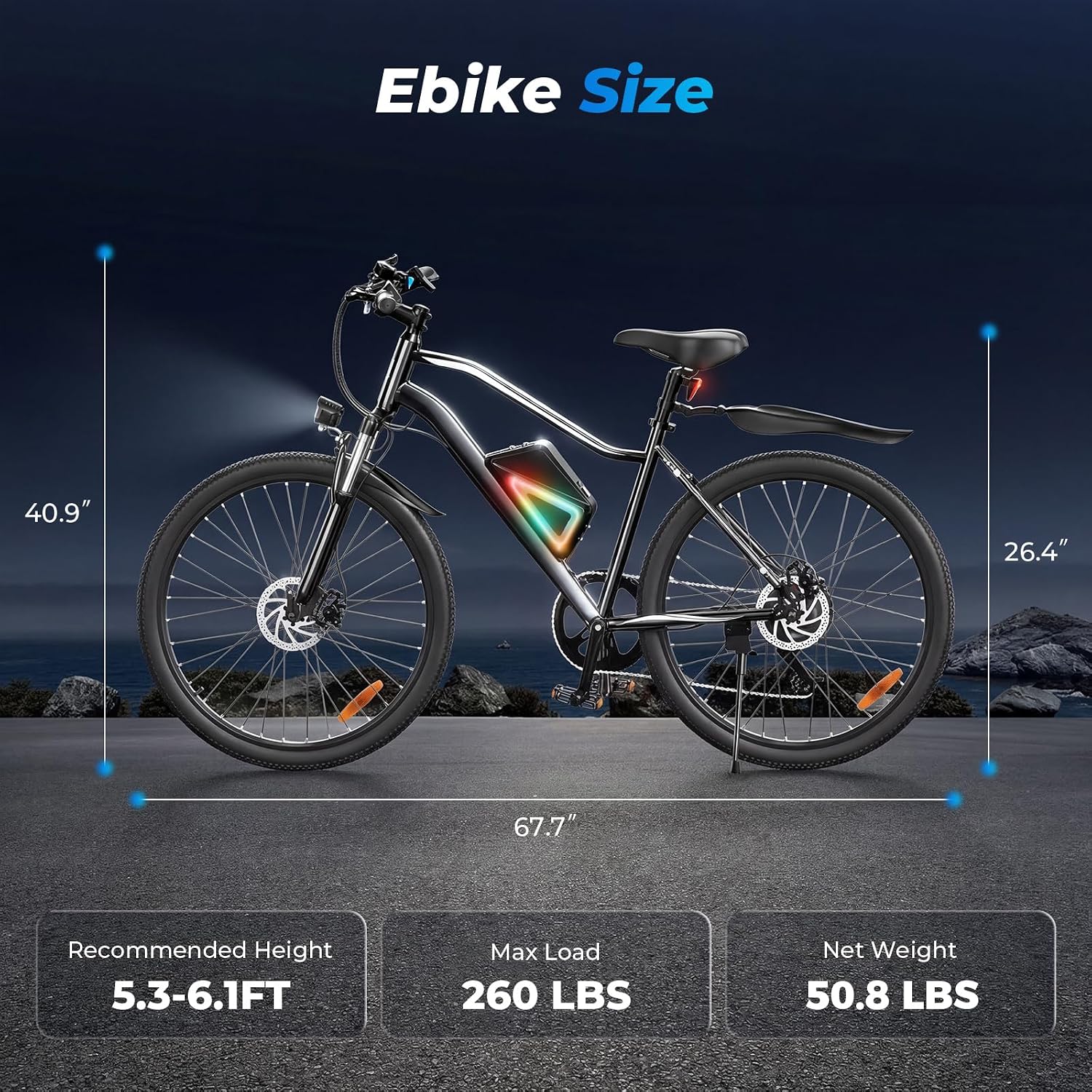 26" Electric Bike for Adults, 750W Motor, 7-Speed Commuter E-Bike, Up to 20 MPH, 50–60+ Mile Range, Adjustable Seat