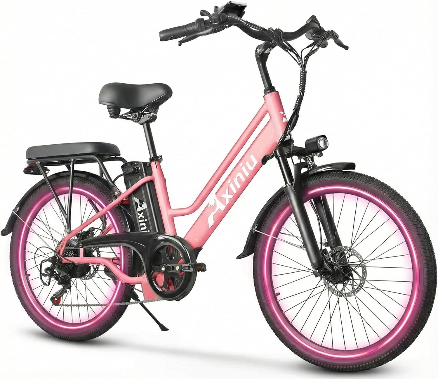 24" Step-Through Electric Bike for Adults, 1000W Peak Motor, Up to 22 MPH, Up to 70 Mile Range, 7-Speed City Cruiser Commuter E-Bike