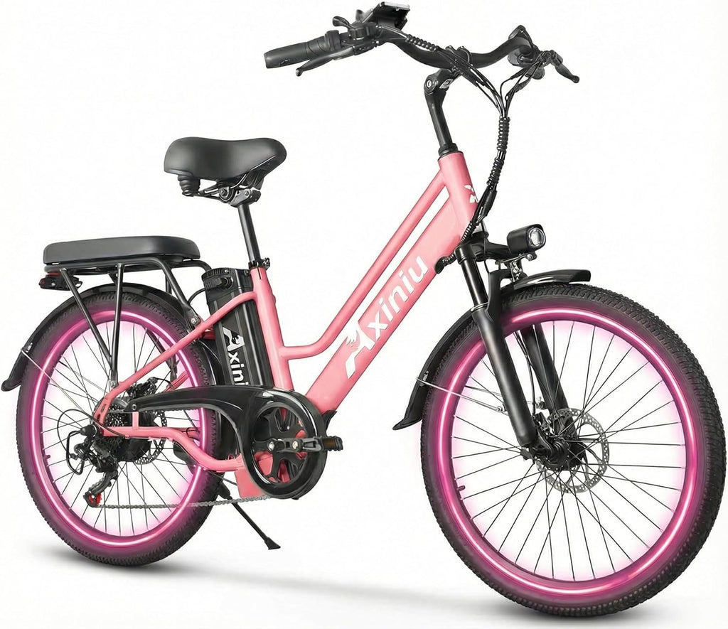 24" Step-Through Electric Bike for Adults, 1000W Peak Motor, Up to 22 MPH, Up to 70 Mile Range, 7-Speed City Cruiser Commuter E-Bike
