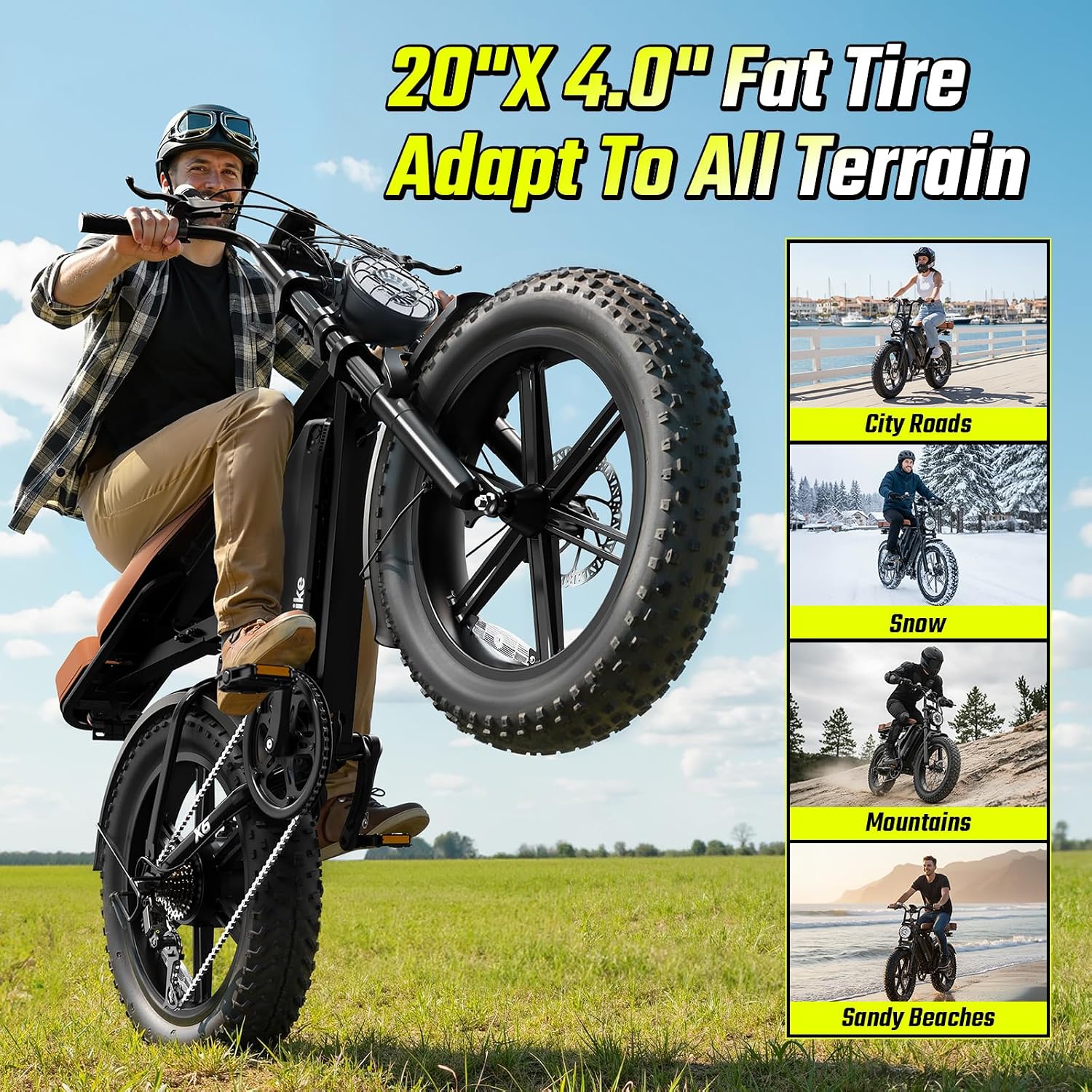 20" × 4.0" Fat Tire Electric Bike for Adults, 1500W Peak Motor, Up to 70–130 Mile Range, 7-Speed All-Terrain Commuter E-Bike