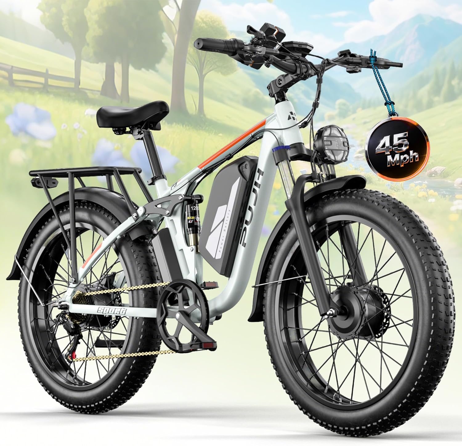 6000W Dual Motor Electric Bike for Adults, 45MPH All-Terrain Fat Tire E-Bike, Up to 110 Miles Range, Full Suspension Off-Road & Commuter Bicycle with 24" Tires
