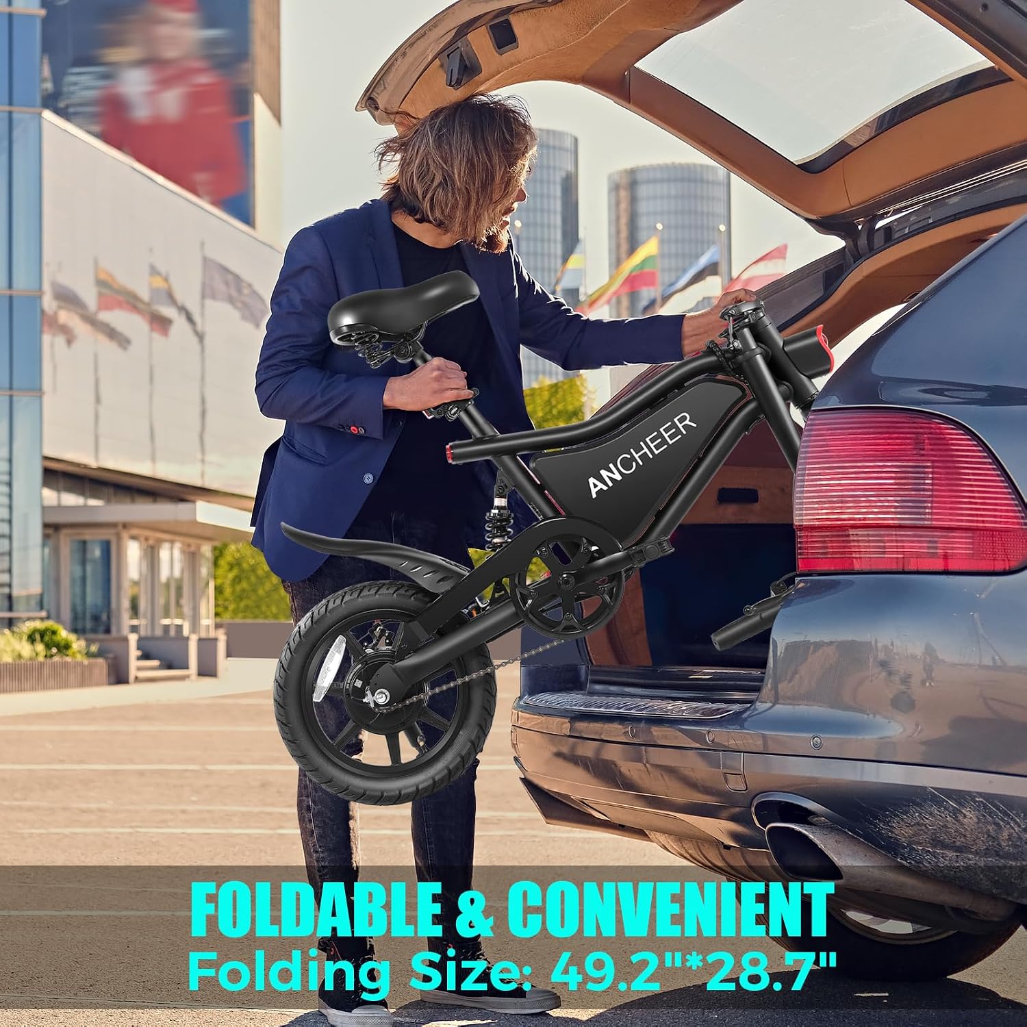 14" Foldable Electric Bike for Adults, Up to 20 MPH, 20–50 Mile Range, Dual Suspension, LCD Display, Compact Commuter E-Bike