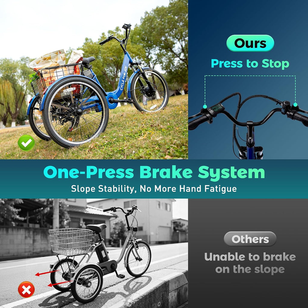 24" Electric Tricycle for Adults, 7-Speed Commuter Trike, Hydraulic Disc Brakes, Multi-Suspension, Removable Rechargeable Power Pack