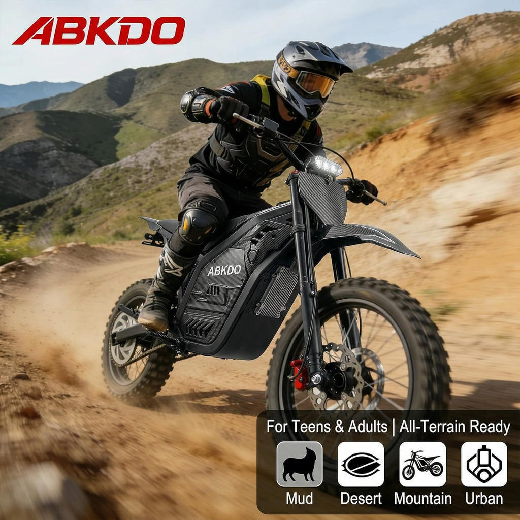 Electric Dirt Bike for Teens & Adults with Peak 4000W Motor, Up to 45 MPH, Long-Range Off-Road E-Bike with Fat Tires, Reverse Function, Phone Holder & Disc Lock