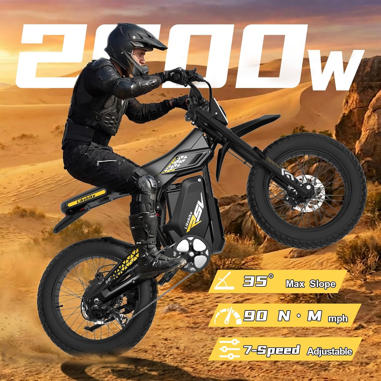 20" Fat Tire Electric Dirt Bike for Adults, 2000W–3000W Peak Motor, Full Suspension, All-Terrain Electric Mountain Bike with Pedals