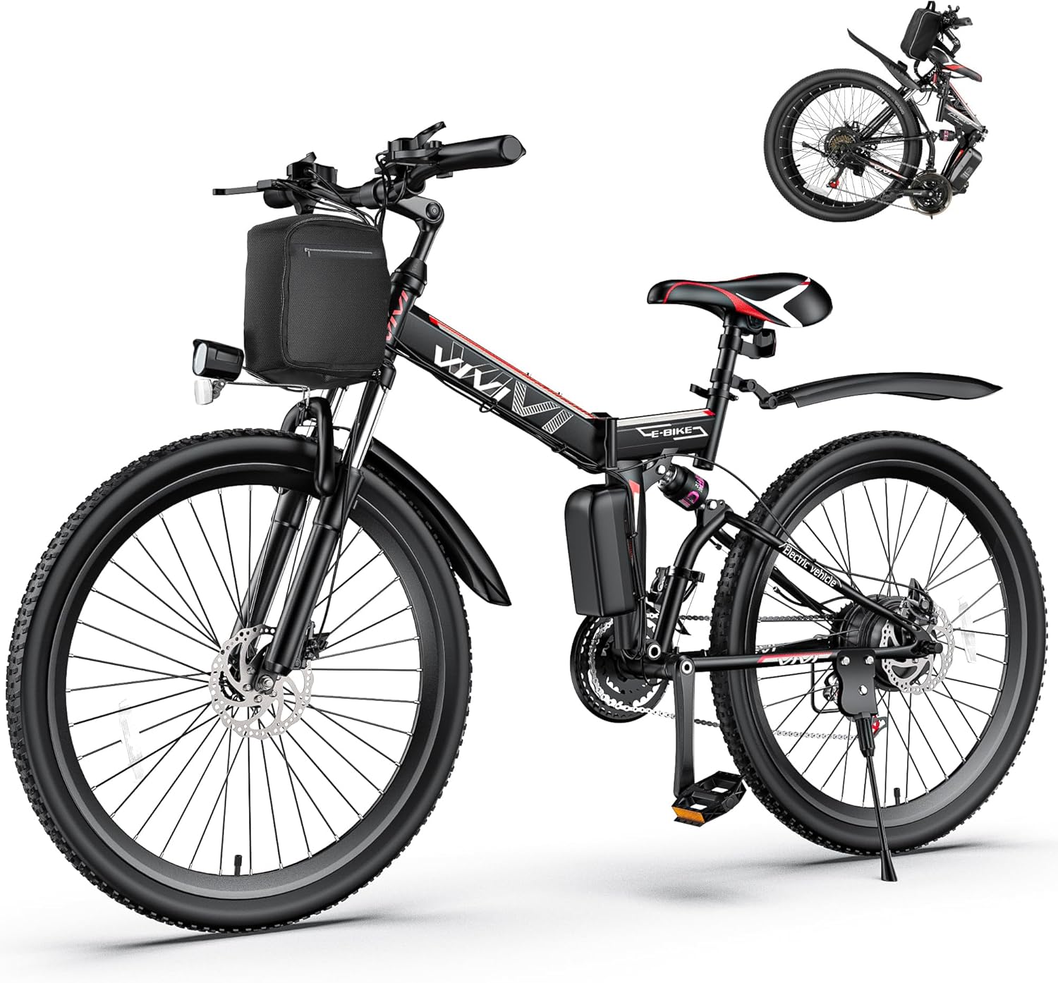 26" Folding Electric Mountain Bike for Adults, Peak 750W Motor, Up to 20 MPH, Dual Suspension Commuter E-Bike