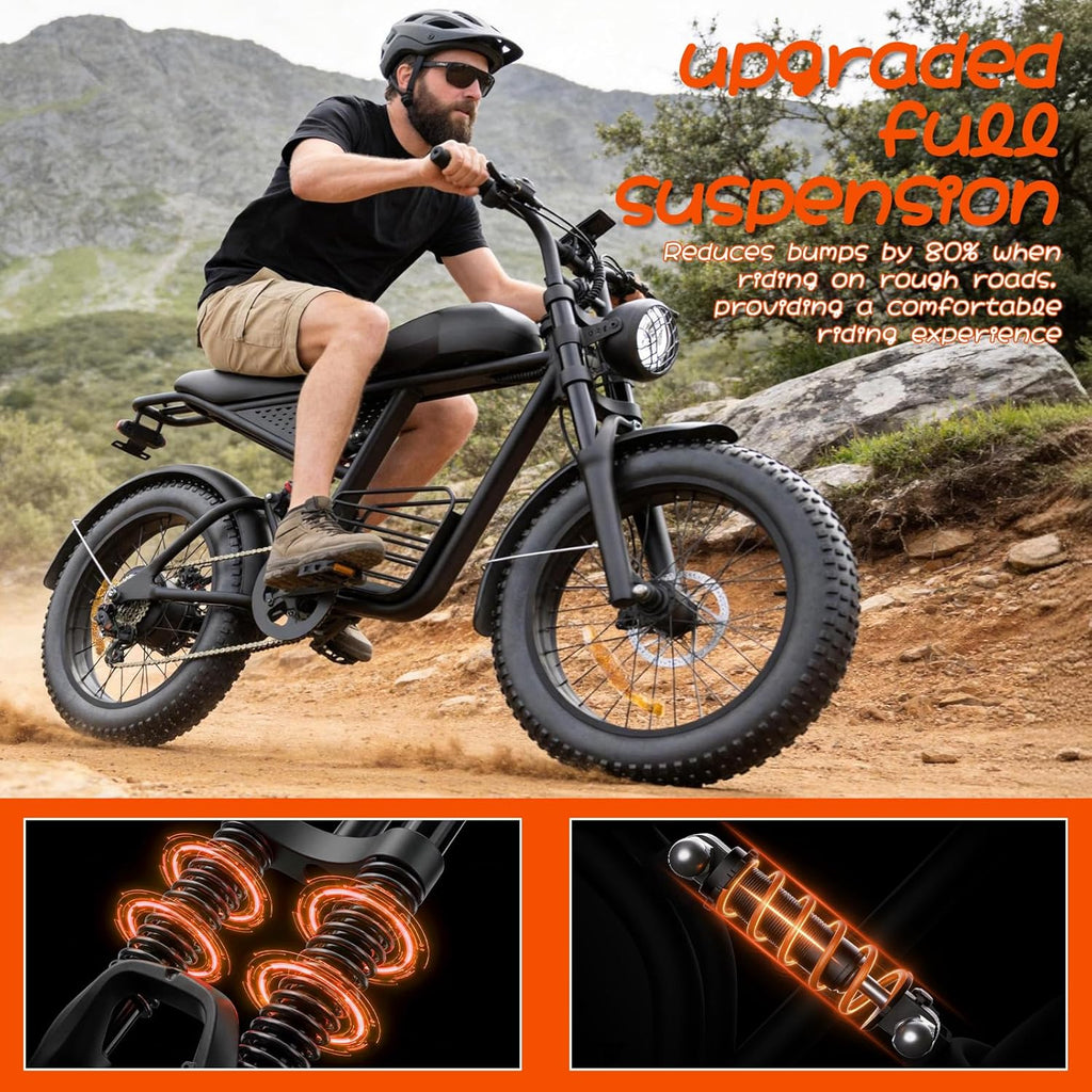 20" × 4.0" Fat Tire Electric Bike for Adults, 1500W/3000W Peak Dual Motor, Up to 35 MPH, 50–60 Mile Range, 7-Speed All-Terrain E-Bike